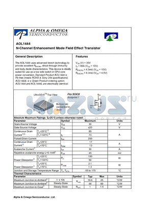 AOL1444 datasheet - N-Channel Enhancement Mode Field Effect Transistor