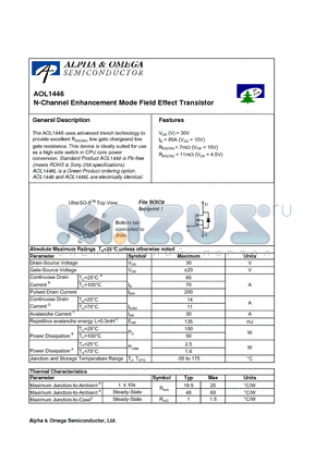 AOL1446 datasheet - N-Channel Enhancement Mode Field Effect Transistor