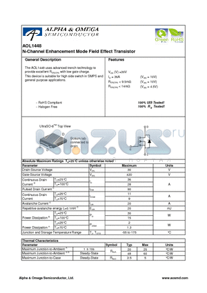 AOL1448 datasheet - N-Channel Enhancement Mode Field Effect Transistor