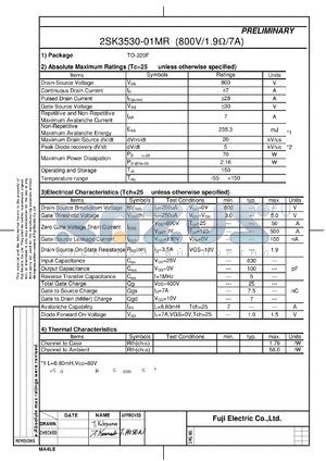 2SK3530-01MR datasheet - Fuji Power MOSFET SuperFAP-G series Target Specification
