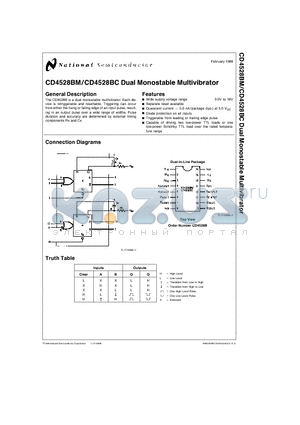 CD4528BCJ datasheet - Dual Monostable Multivibrator