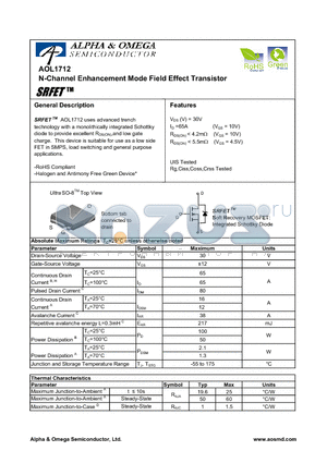 AOL1712 datasheet - N-Channel Enhancement Mode Field Effect Transistor
