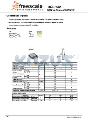 AOL1482 datasheet - 100V N-Channel MOSFET