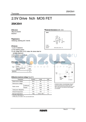 2SK3541T2L datasheet - 2.5V Drive Nch MOSFET