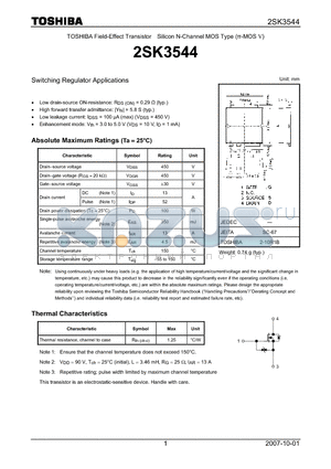 2SK3544 datasheet - Silicon N-Channel MOS Type Switching Regulator Applications
