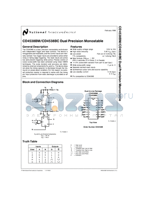 CD4538 datasheet - Dual Precision Monostable