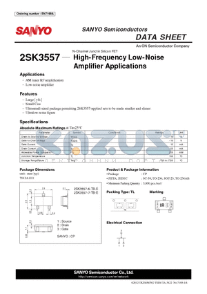2SK3557-7-TB-E datasheet - High-Frequency Low-Noise Amplifi er Applications
