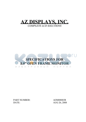 AOM080S5R datasheet - SPECIFICATIONS FOR 8.0 OPEN FRAME MONITOR