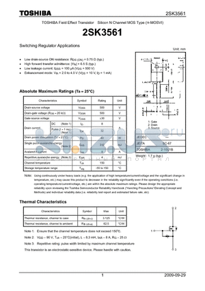 2SK3561 datasheet - Switching Regulator Applications