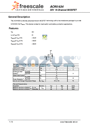 AON1634 datasheet - 30V N-Channel MOSFET