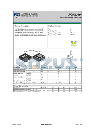 AON2260 datasheet - 60V N-Channel MOSFET
