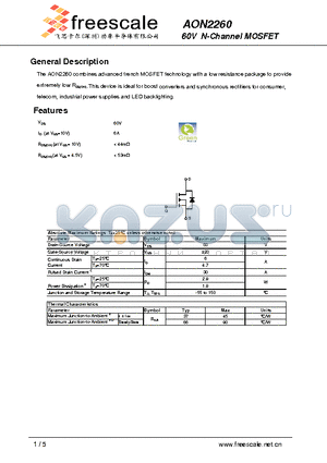 AON2260 datasheet - 60V N-Channel MOSFET