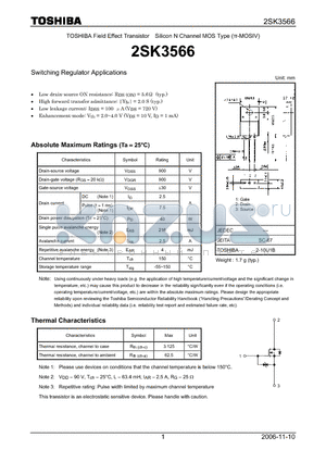 2SK3566 datasheet - Silicon N Channel MOS Type Switching Regulator Applications