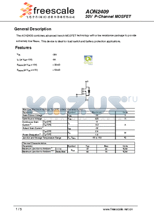 AON2409 datasheet - 30V P-Channel MOSFET