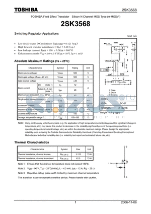 2SK3568 datasheet - Silicon N Channel MOS Type Switching Regulator Applications