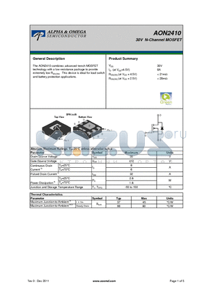 AON2410 datasheet - 30V N-Channel MOSFET