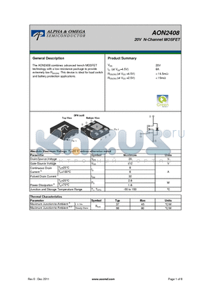 AON2408 datasheet - 20V N-Channel MOSFET