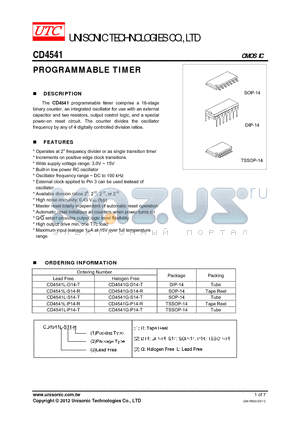 CD4541 datasheet - PROGRAMMABLE TIMER