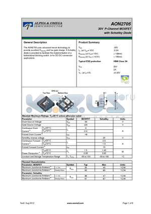 AON2705 datasheet - 30V P-Channel MOSFET