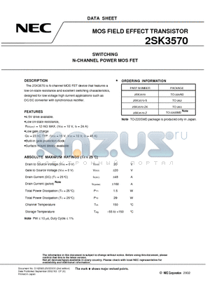 2SK3570-ZK datasheet - SWITCHING N-CHANNEL POWER MOSFET