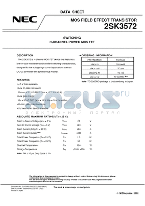 2SK3572-Z datasheet - SWITCHING N-CHANNEL POWER MOSFET