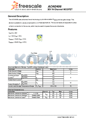 AON3406 datasheet - 30V N-Channel MOSFET