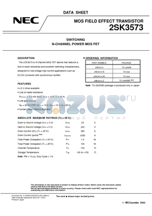 2SK3573-Z datasheet - SWITCHING N-CHANNEL POWER MOSFET