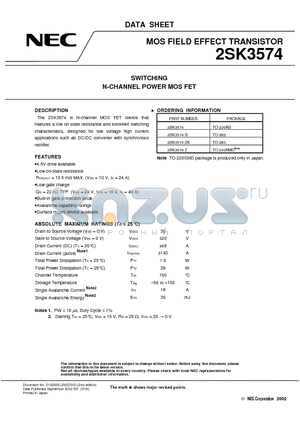 2SK3574 datasheet - SWITCHING N-CHANNEL POWER MOSFET
