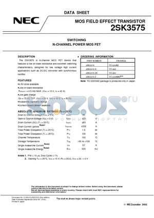 2SK3575-Z datasheet - SWITCHING N-CHANNEL POWER MOSFET