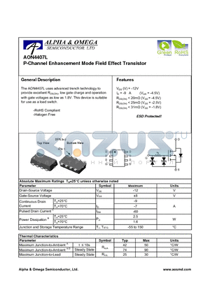 AON4407L datasheet - P-Channel Enhancement Mode Field Effect Transistor