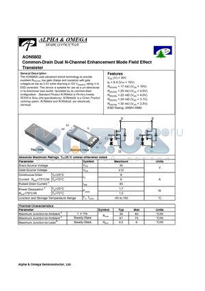 AON5802 datasheet - Common-Drain Dual N-Channel Enhancement Mode Field Effect Transistor