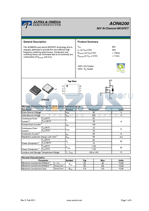 AON6200 datasheet - 30V N-Channel MOSFET