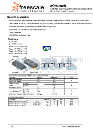 AON5802B datasheet - Common-Drain Dual N-Channel Enhancement Mode Field Effect Transistor