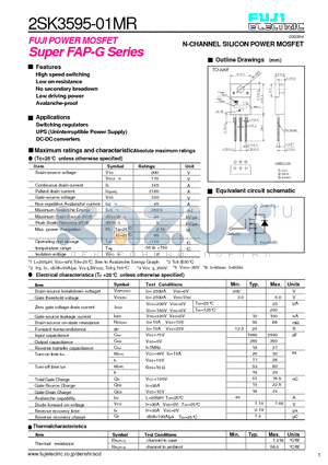 2SK3595-01MR datasheet - N-CHANNEL SILICON POWER MOSFET
