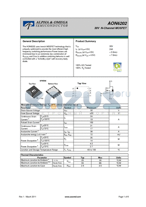 AON6202 datasheet - 30V N-Channel MOSFET