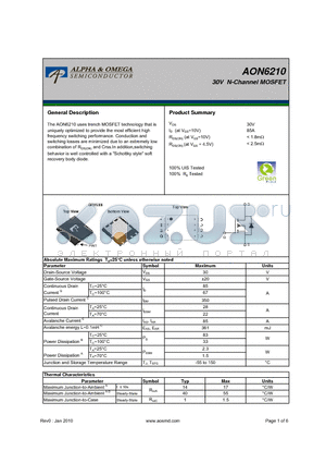 AON6210 datasheet - 30V N-Channel MOSFET
