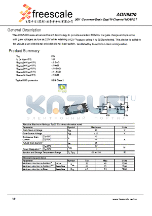 AON5820 datasheet - 20V Common-Drain Dual N-Channel MOSFET