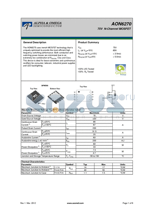AON6270 datasheet - 75V N-Channel MOSFET
