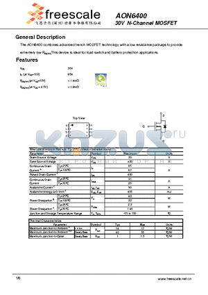 AON6400 datasheet - 30V N-Channel MOSFET