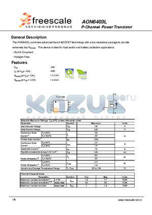 AON6403L datasheet - P-Channel Power Transistor