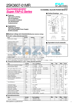 2SK3607-01MR datasheet - N-CHANNEL SILICON POWER MOSFET