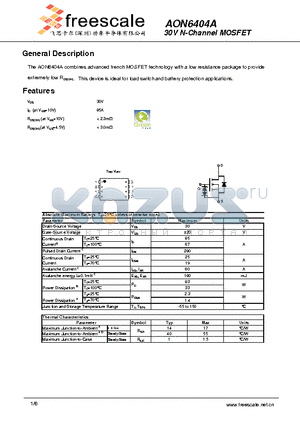 AON6404A datasheet - 30V N-Channel MOSFET