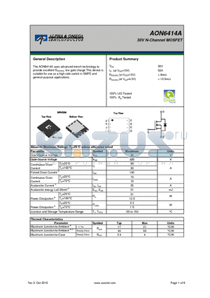 AON6414AL datasheet - 30V N-Channel MOSFET