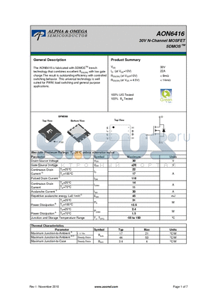 AON6416 datasheet - 30V N-Channel MOSFET