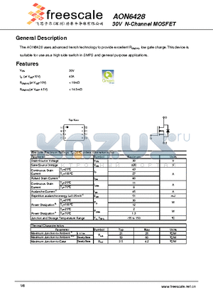 AON6428 datasheet - 30V N-Channel MOSFET