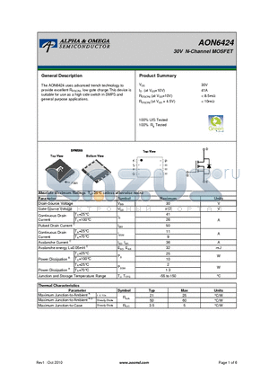 AON6424 datasheet - 30V N-Channel MOSFET