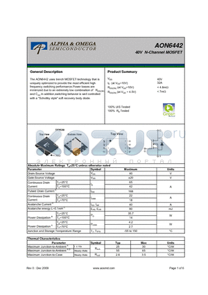 AON6442 datasheet - 40V N-Channel MOSFET