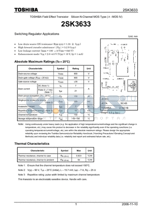 2SK3633 datasheet - Silicon N-Channel MOS Type Switching Regulator Applications