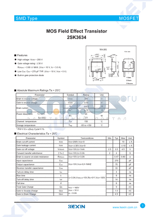 2SK3634 datasheet - MOS Field Effect Transistor