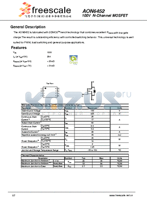 AON6452 datasheet - 100V N-Channel MOSFET